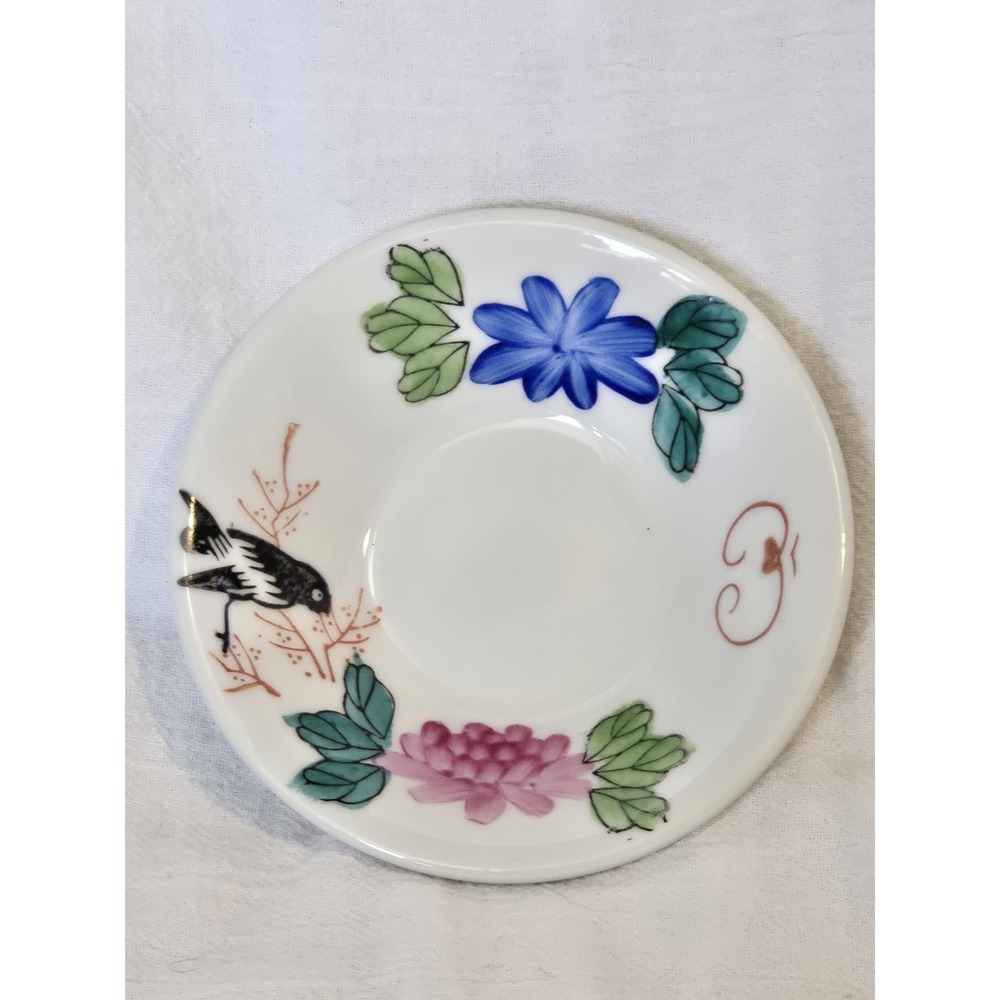 Vintage‎ F.S. Louie Berkeley CA Hand Painted Porcelain Saucer Bird Floral 4.5"